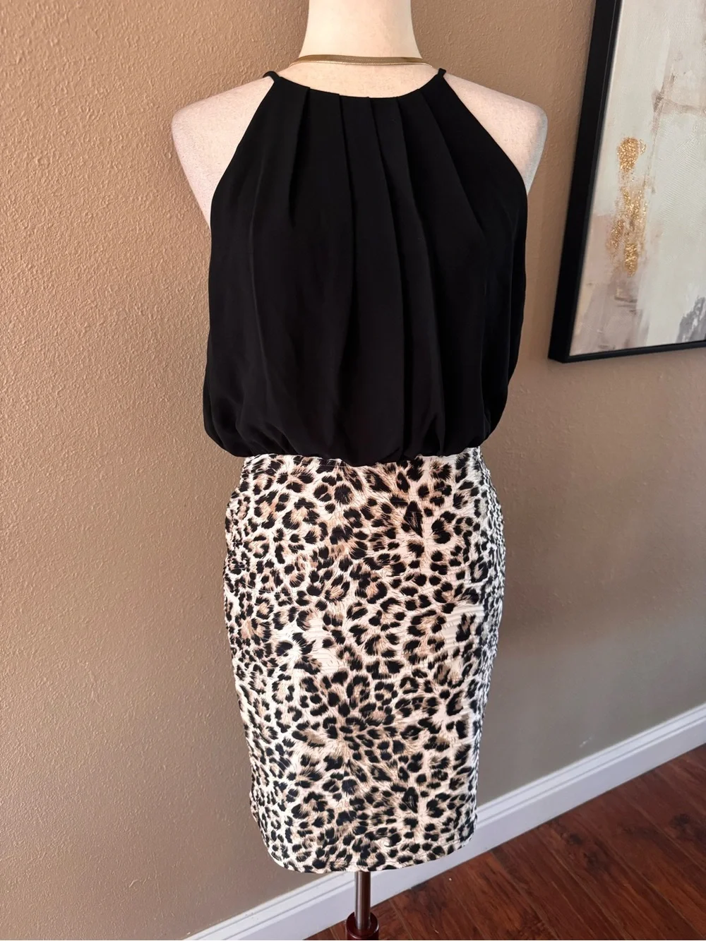 Trac Black Halter Top with Leopard Print Skirt Dress
